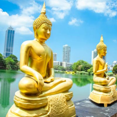 "Gangaramaya Temple". It is One of The Most Important Temples in Colombo, Sri Lanka, Being a Mix of Modern Architecture and Cultural Essence. Located on the "Beira Lake" Colombo, Sri Lanka.